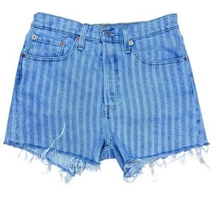 Levis 501 Denim Shorts Womens W28 Light Wash Button Fly Distressed Raw Hem